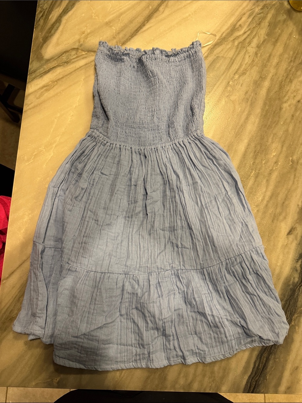 Smocked Strapless Midi Dress in Light Blue